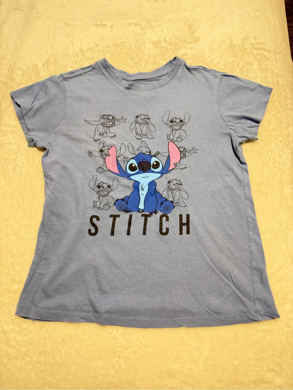 Disney Stitch Blue Graphic T-Shirt Cute Character Tee